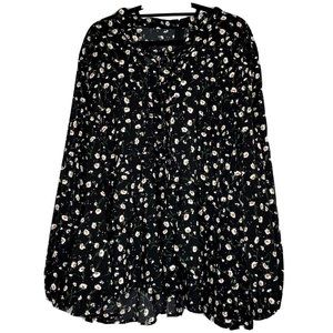 Lane Bryant NWT Size 26 Black Floral Lace Up Front Zip Back Layered Pablum Top